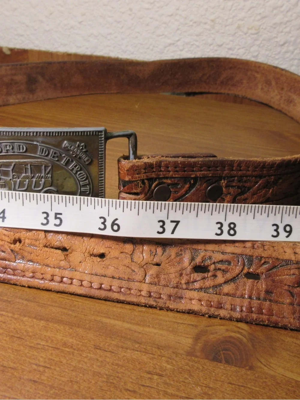 Ford Silver-Tone Embossed Automobile Buckle with Brown Leather Belt